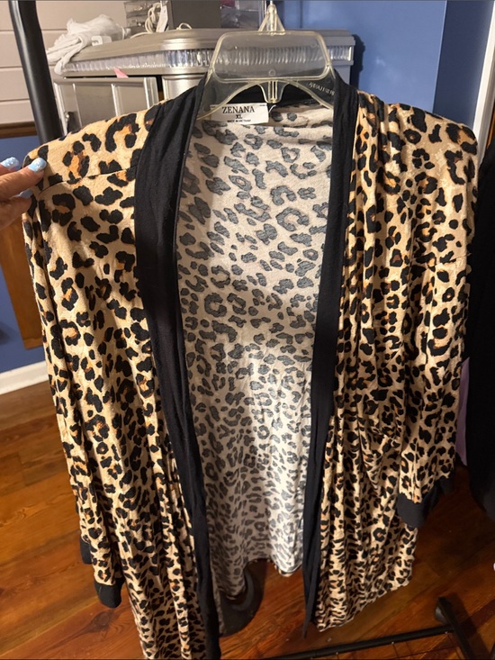 Zenana Outfitters Sweaters - Zenana Outfitters Leopard Print Open Front Cardigan - Beige & Black